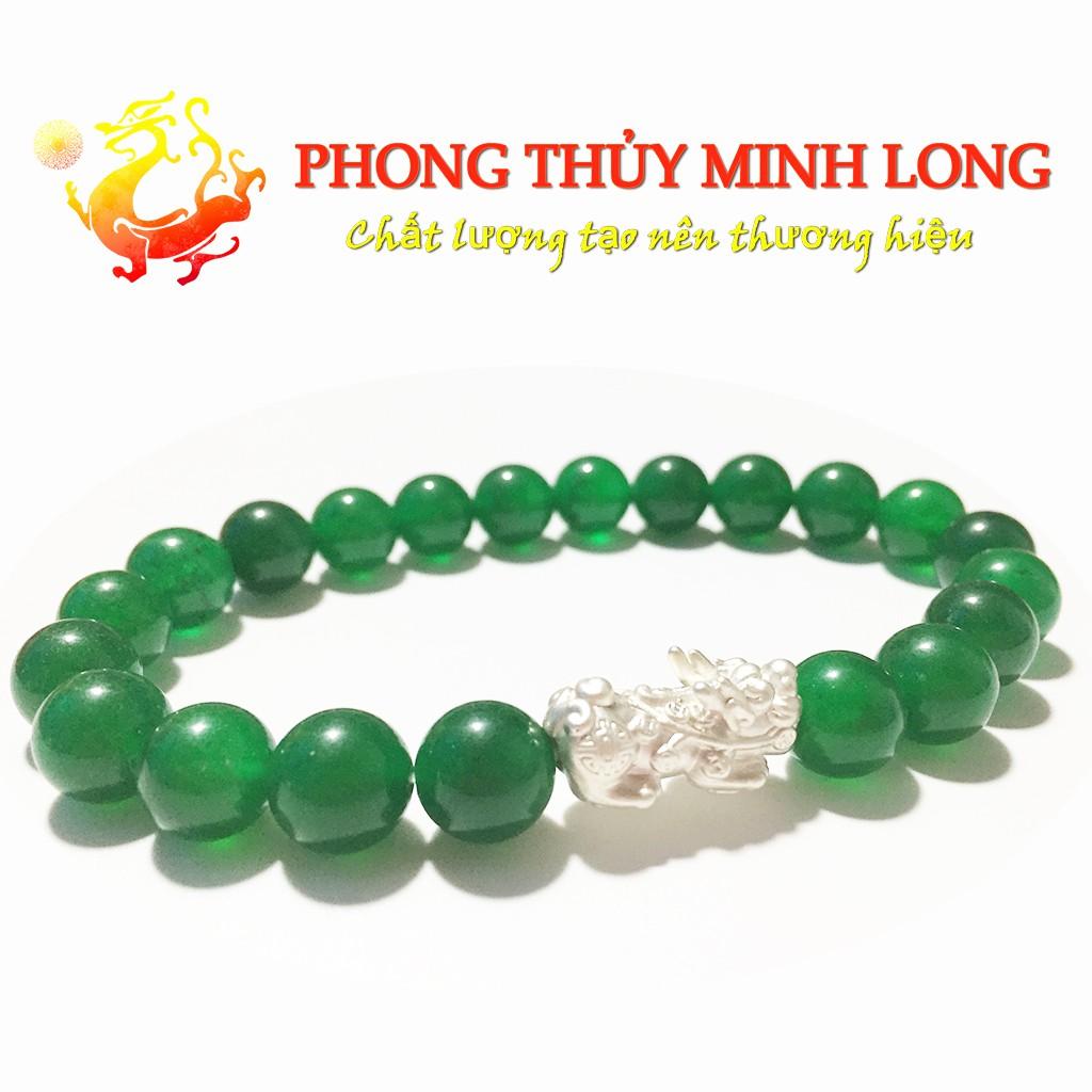 Vòng đá Mã Não Xanh chất lượng 3A mix tỳ hưu Bạc hợp với người mệnh Hỏa và Mộc