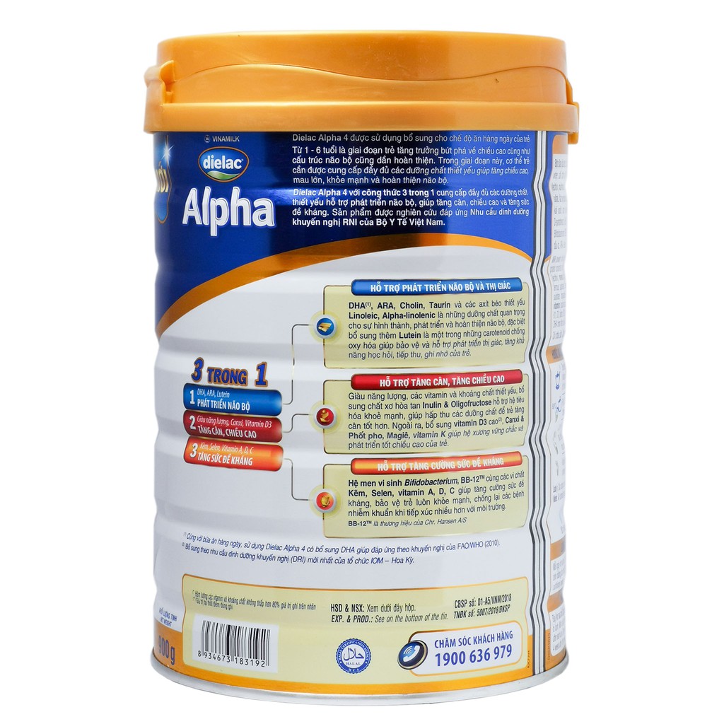 Sữa bột Vinamilk Dielac Alpha 4 - Hộp thiếc 900g