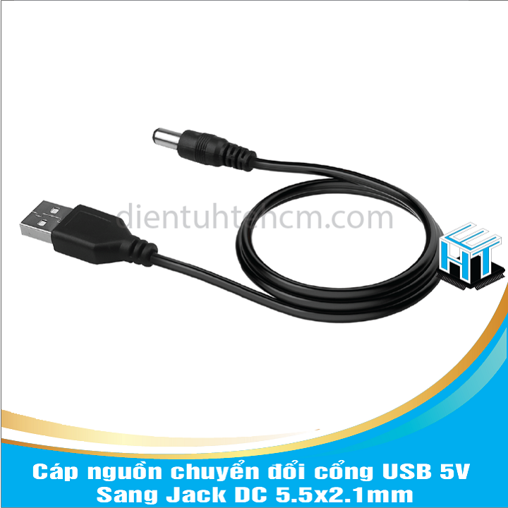 Cáp nguồn chuyển đổi cổng USB 5V Sang Jack DC 5.5x2.1mm