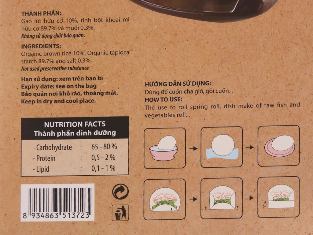 Bánh tráng gạo lứt hữu cơ Bích Chi 22cm eat clean hộp 200g