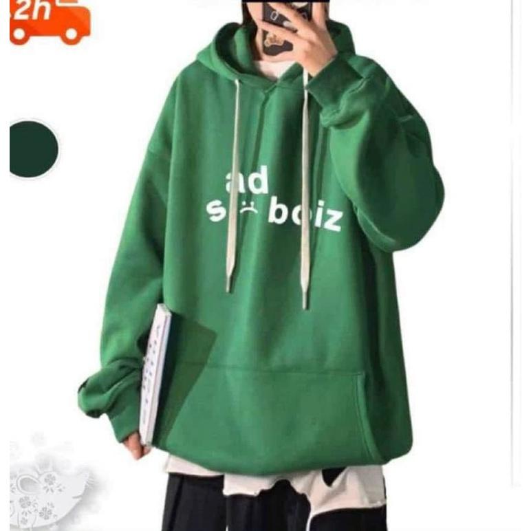 Áo Hoodie xanh lá hottrend form rộng in chữ 3D_mẫu áo khoác nỉ 2 lớp chùm đầu nón to unisex nam nữ thời trang thu đông