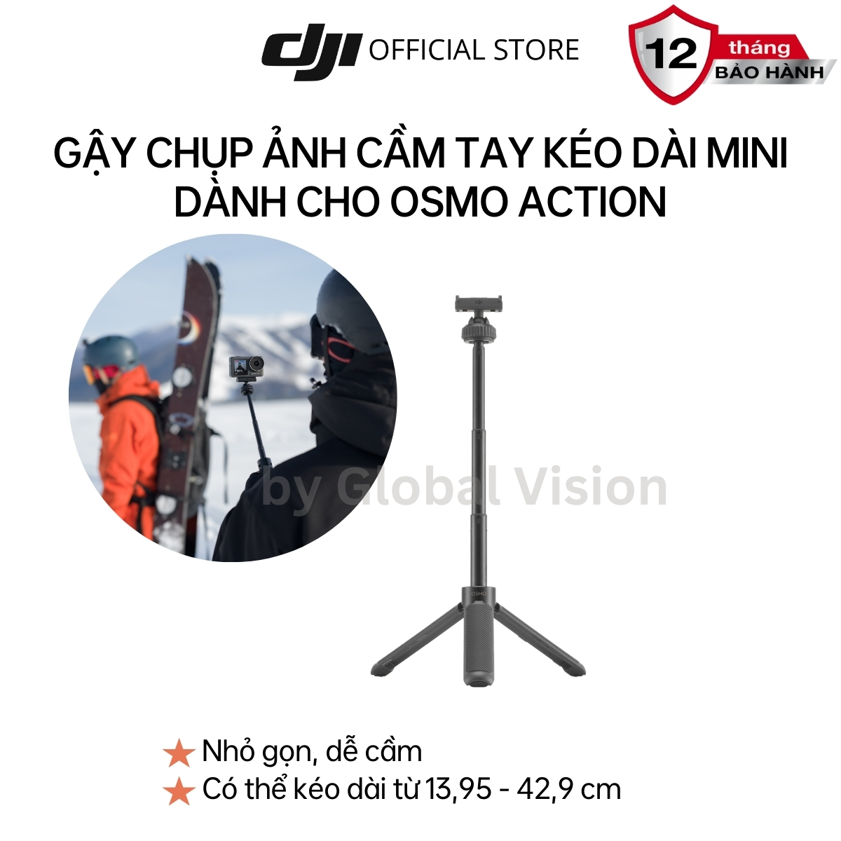 Gậy chụp ảnh cầm tay kéo dài mini DJI dành cho Osmo Action camera hành động cao cấp - Hàng chính hãng