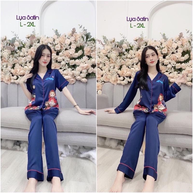 SIZE L-2XL(50-75kg)Pijama LỤA SATIN IN CHÂN, túi quần sâu