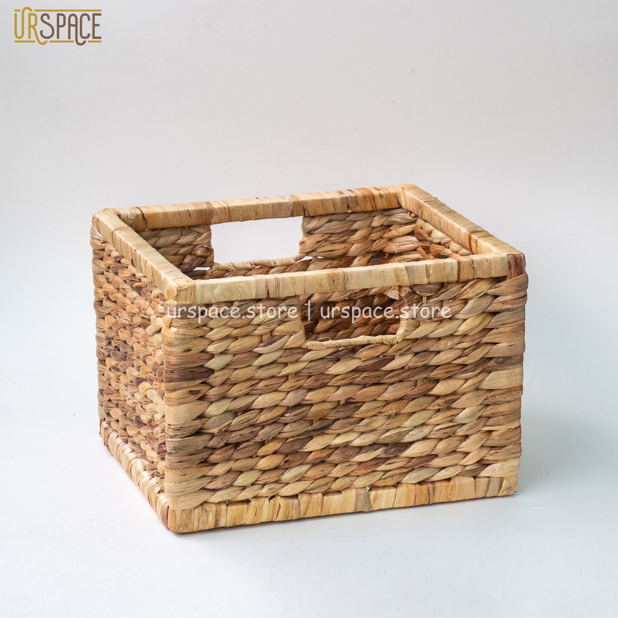 Sọt cói (lục bình) chữ nhật khung gỗ trang trí đa năng/ Hand-wowen rectangle water hyacinth storage basket for home deco