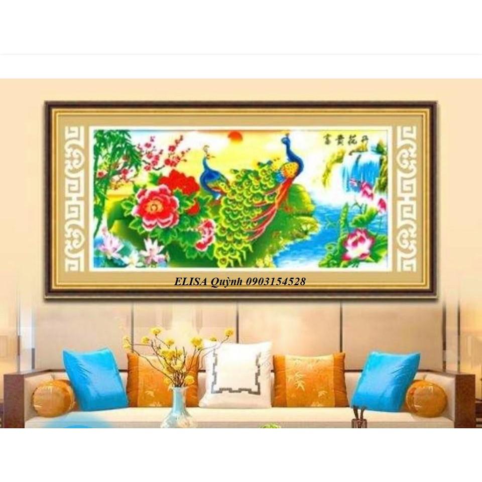Tranh đá công xanh hoa mẫu đơn DF2181 - kích thước: 150 * 75cm.