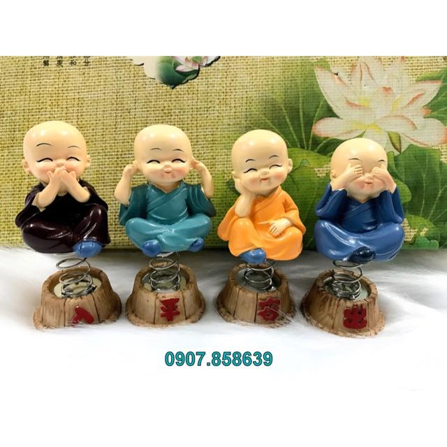 Bộ 4 tượng chú tiểu tứ không tọa đế lò xo