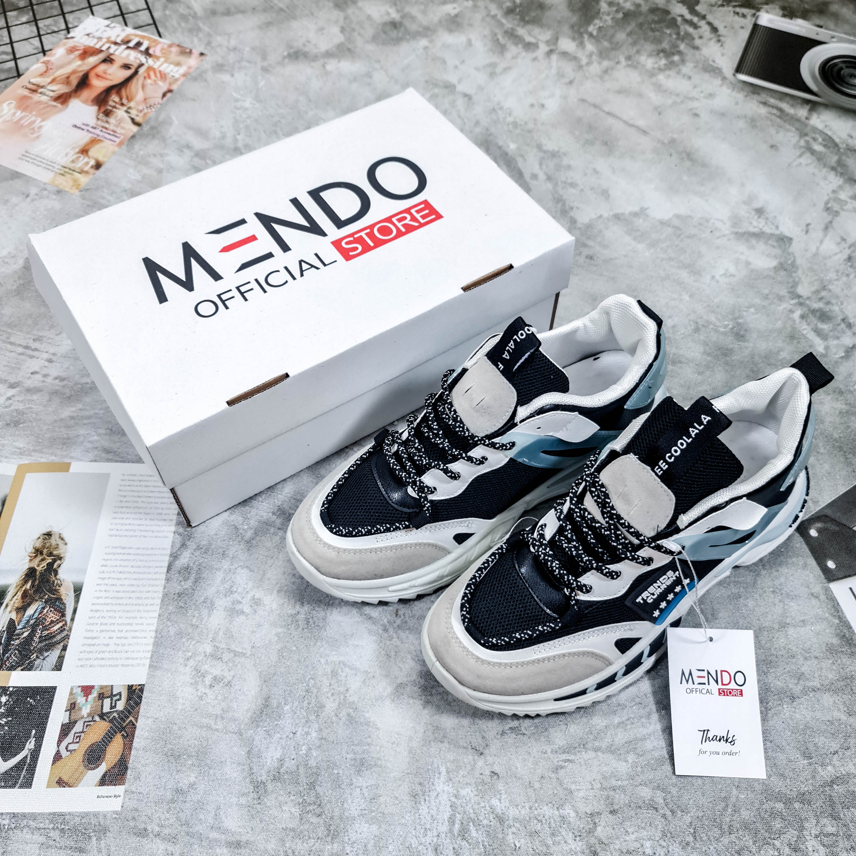 Giày Thể Thao Nam MENDO - Giày Sneaker Màu Trắng - Đen, Chạy Bộ, Thể Dục, Đi Chơi - G5245