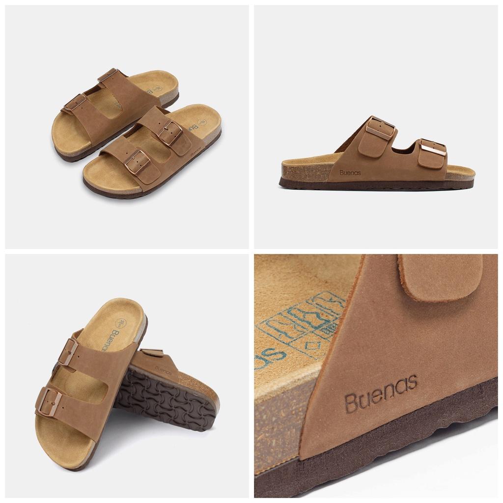 Dép đế trấu nam nữ da bò unisex birken quai ngang Buenas - BB01