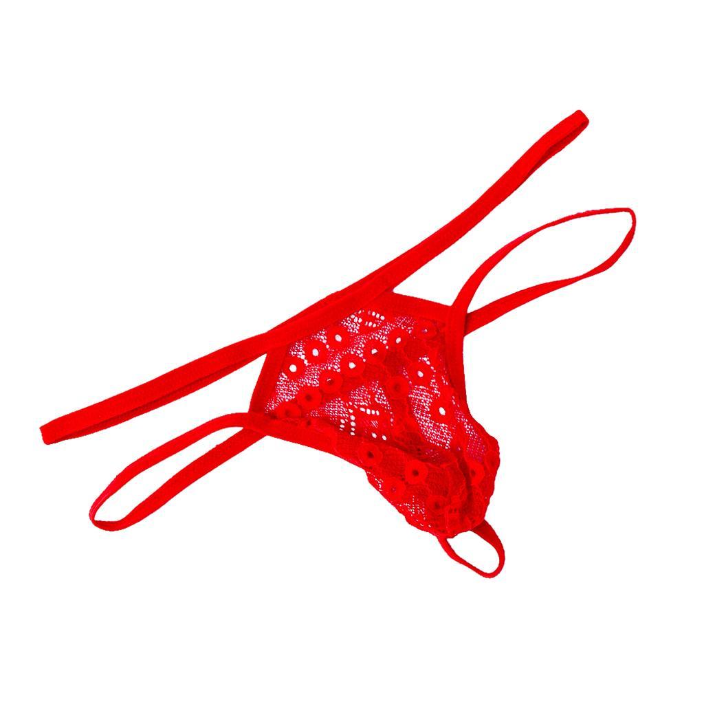 Men's Sexy Low Rise Underwear Lace Coins Double Belts See-through Briefs Thongs