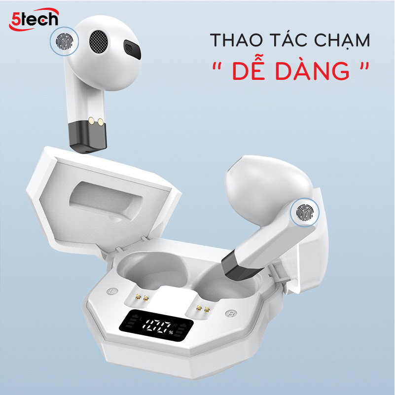 Tai nghe bluetooth 5TECH không dây hàng chính hãng, tai phone nhét tai TWS 5.0 kết nối nhanh, ổn định, màn hình LED nghe nhạc chơi game âm thanh cực đỉnh