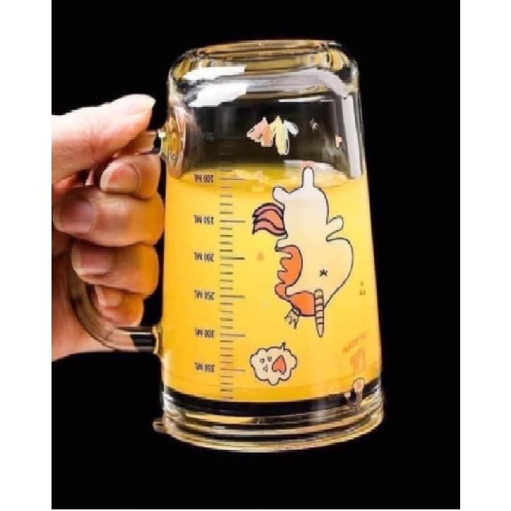 Cốc pha sữa thuỷ tinh cho bé chia vạch có nắp và ống hút được tặng kèm Sticker