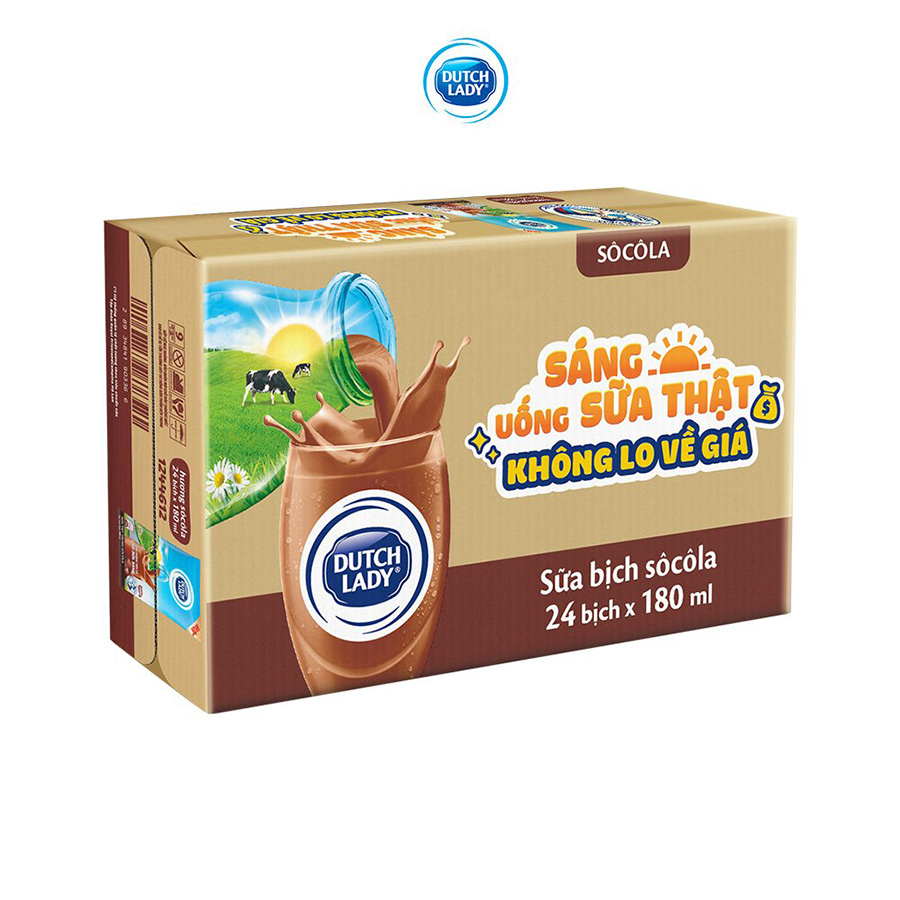 Thùng 24 Bịch Sữa Tiệt Trùng Dutch Lady Cô Gái Hà Lan Vị Chocolate (24X180ml)