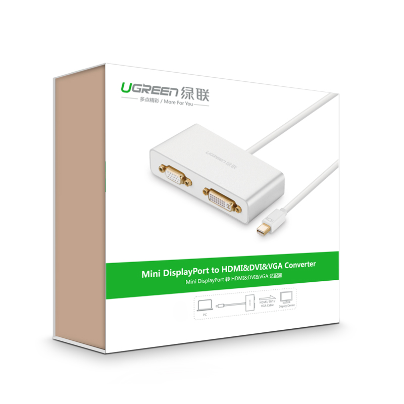 Cáp chuyển đổi (3 in 1) từ 1 cổng Mini DisplayPort sang 1 trong 3 cổng HDMI, DVI-I (24+5), VGA UGREEN MD109 10438 - Hàng Chính Hãng