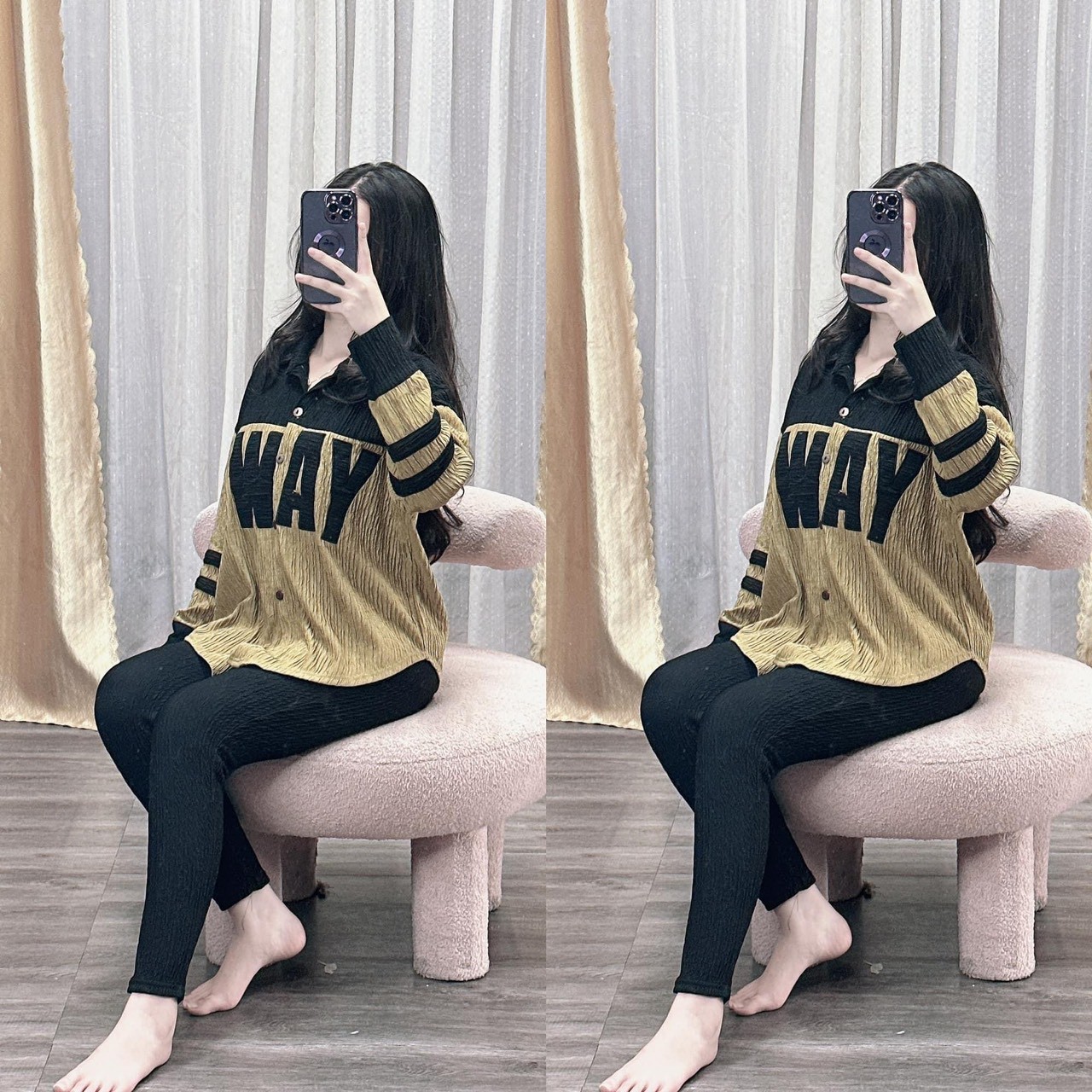 Set Đồ Bộ Sơ Mi Tay Dài Siêu Hot - Thun Xốp Nhật - Ngân Mon SHOP