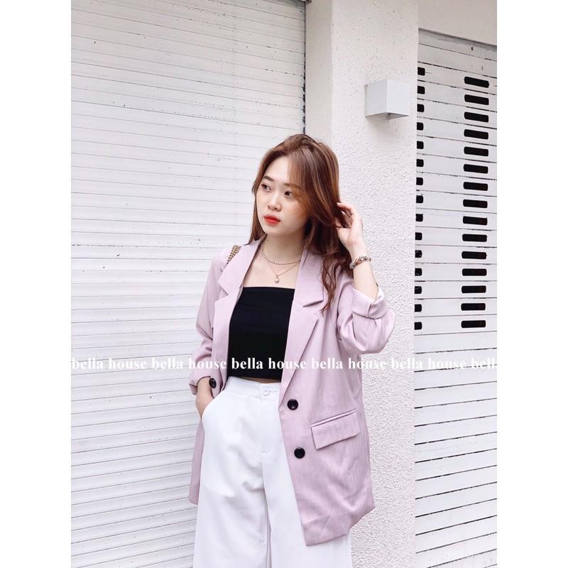 Áo blazer kẻ hồng