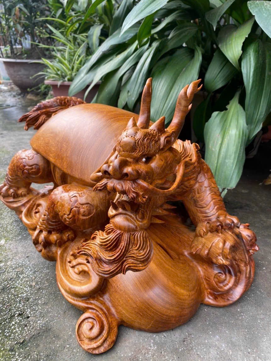 Tượng long quy phong thủy bằng gỗ hương