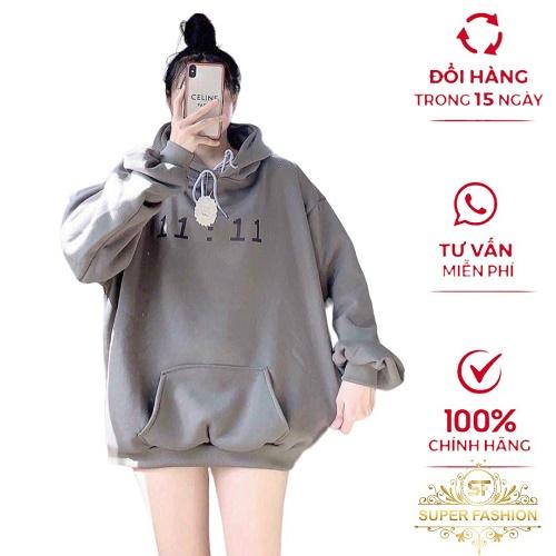 Áo Khoác Nỉ chui Đầu Nữ in Giờ Nón Lướn Trùm Đầu Form Rộng Che Nắng Tốt Thời Trang FASHION