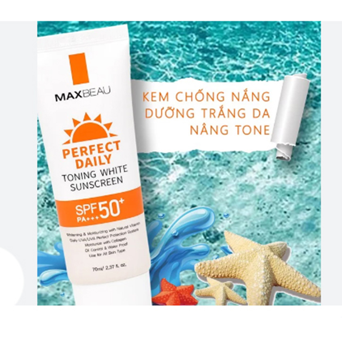 Kem Chống Nắng Dưỡng Trắng Da, Nâng Tone, Không Bết Dính MAXBEAU Toning White Sunscreen SPF 50 PA+++ Hàn Quốc 70ml