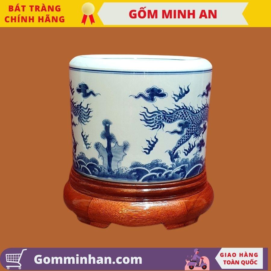 Bát Hương Thờ Cao Cấp Vẽ Rồng Men Ngọc Men Xanh Cổ- Gốm Sứ Bát Bát Tràng- Gốm Minh An