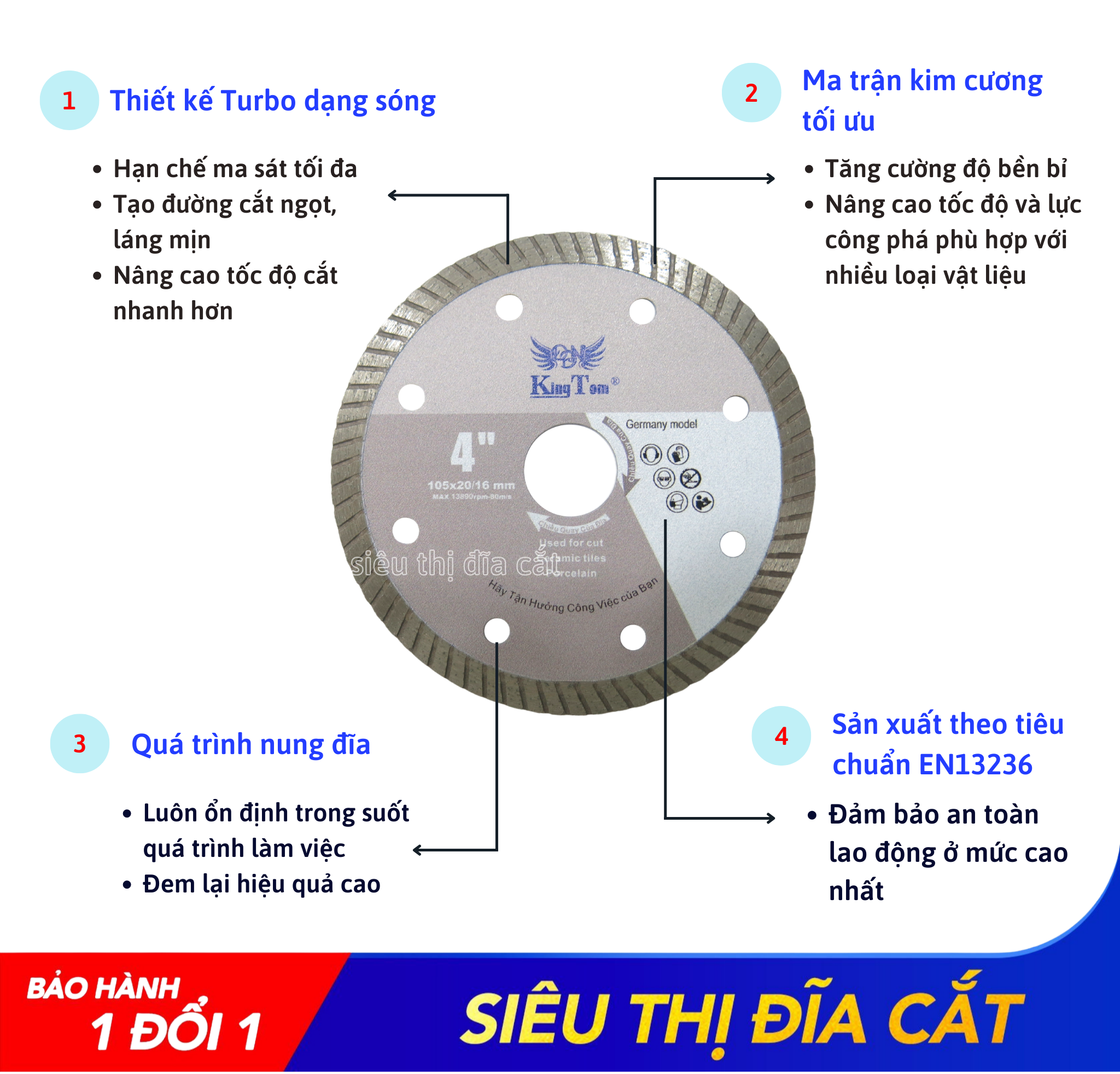 Lưỡi Cắt Đa Năng 105mm KingTom Xám Siêu Mỏng - Chuyên Bóng Kiếng - Siêu Bén