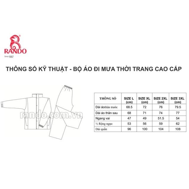 Bộ áo mưa 2 lớp thời trang cao cấp Rando