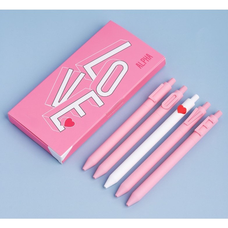 Hình ảnh Set 5 bút gel pen Lalunavn trái tim Love viết sổ tay, nhiều màu làm quà tặng phụ kiện văn phòng phẩm