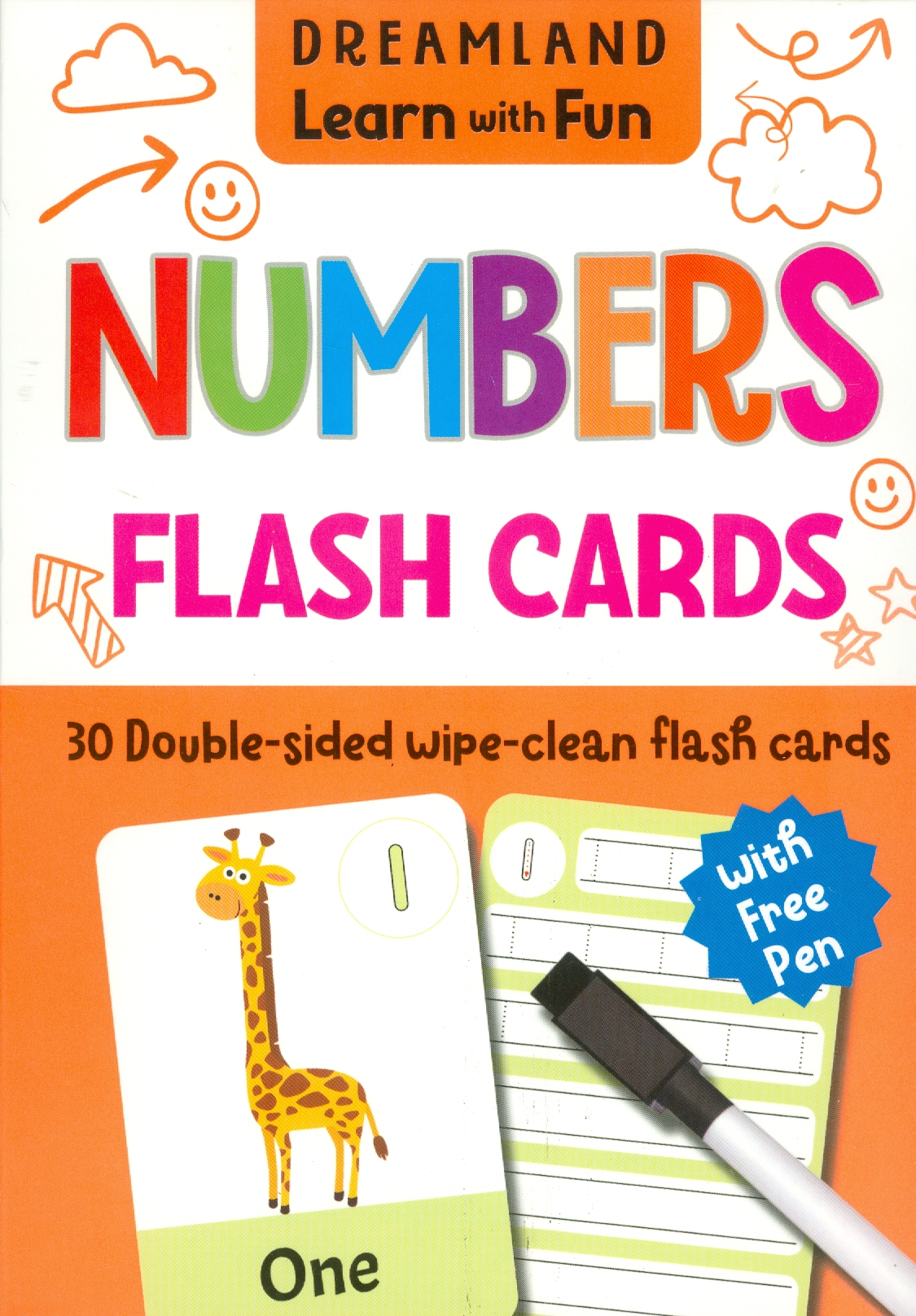 Learn with Fun - Flash Cards Numbers - 30 Double Sided Wipe Clean Flash Cards For Kids (With Free Pen) (Flash Cards Bảng Chữ Số - 30 Flash Cards Cho Trẻ Em (Kèm Theo Bút))