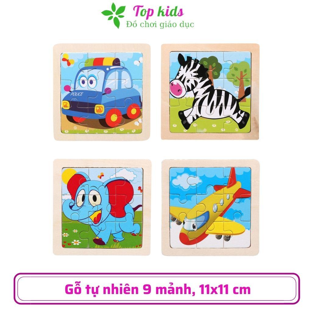 Tranh Ghép gỗ cho bé 9 mảnh combo 5 ảnh bộ xếp hình bằng gỗ 11x11cm gồm 20 chủ đề lắp ghép cho bé thông minh