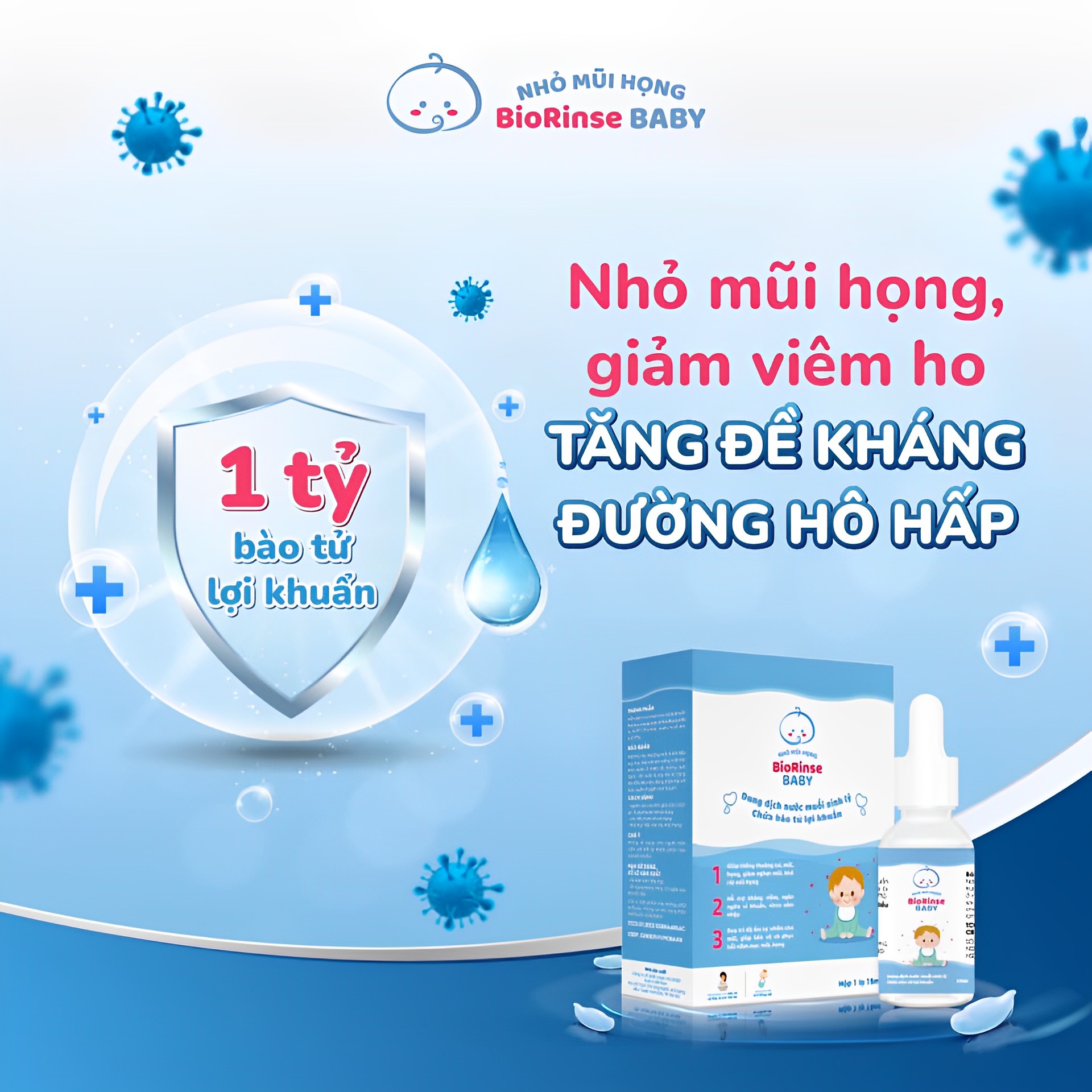 Nước muối sinh lý cho bé trẻ em, người lớn chứa bào tử lợi khuẩn chai bình xịt rửa viêm mũi, họng, tai, cảm cúm, sổ mũi BioRinse Baby