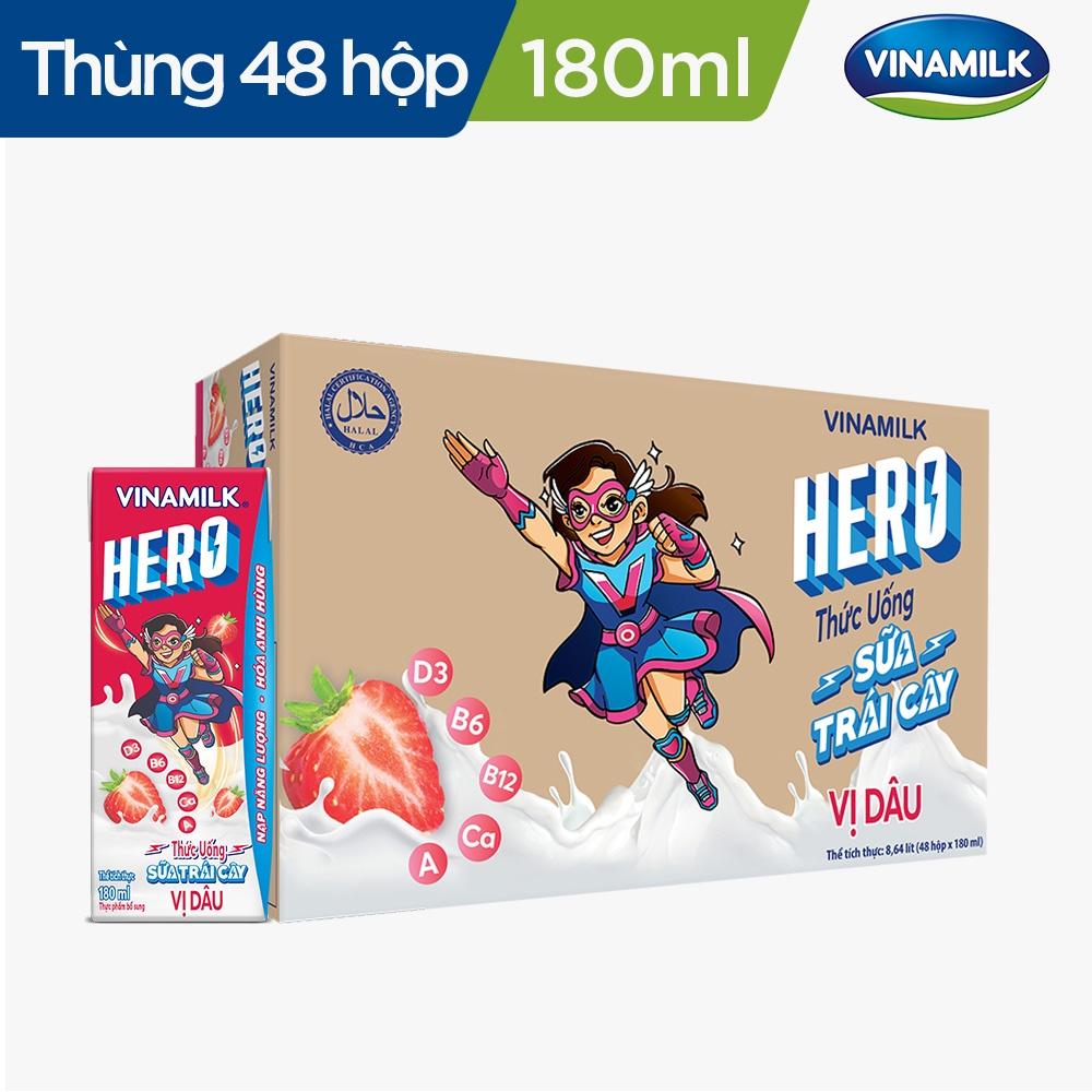 2 Thùng Thức uống sữa trái cây vị dâu Vinamilk Hero 180ml - 48 hộp/Thùng