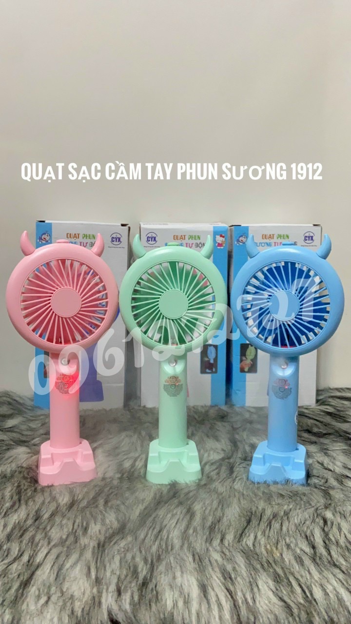 QUẠT SẠC CẦM TAY  CÓ ĐÈN, QUẠT SẠC PHUN SƯƠNG 1912 24cm