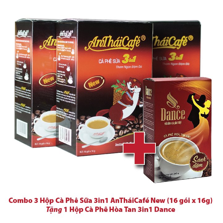 Combo 3 Hộp Cà Phê Sữa 3in1 AnTháiCafé New (Hộp 16 gói x 16g) Tặng 1 Hộp Cà Phê Hòa Tan 3in1 Dance