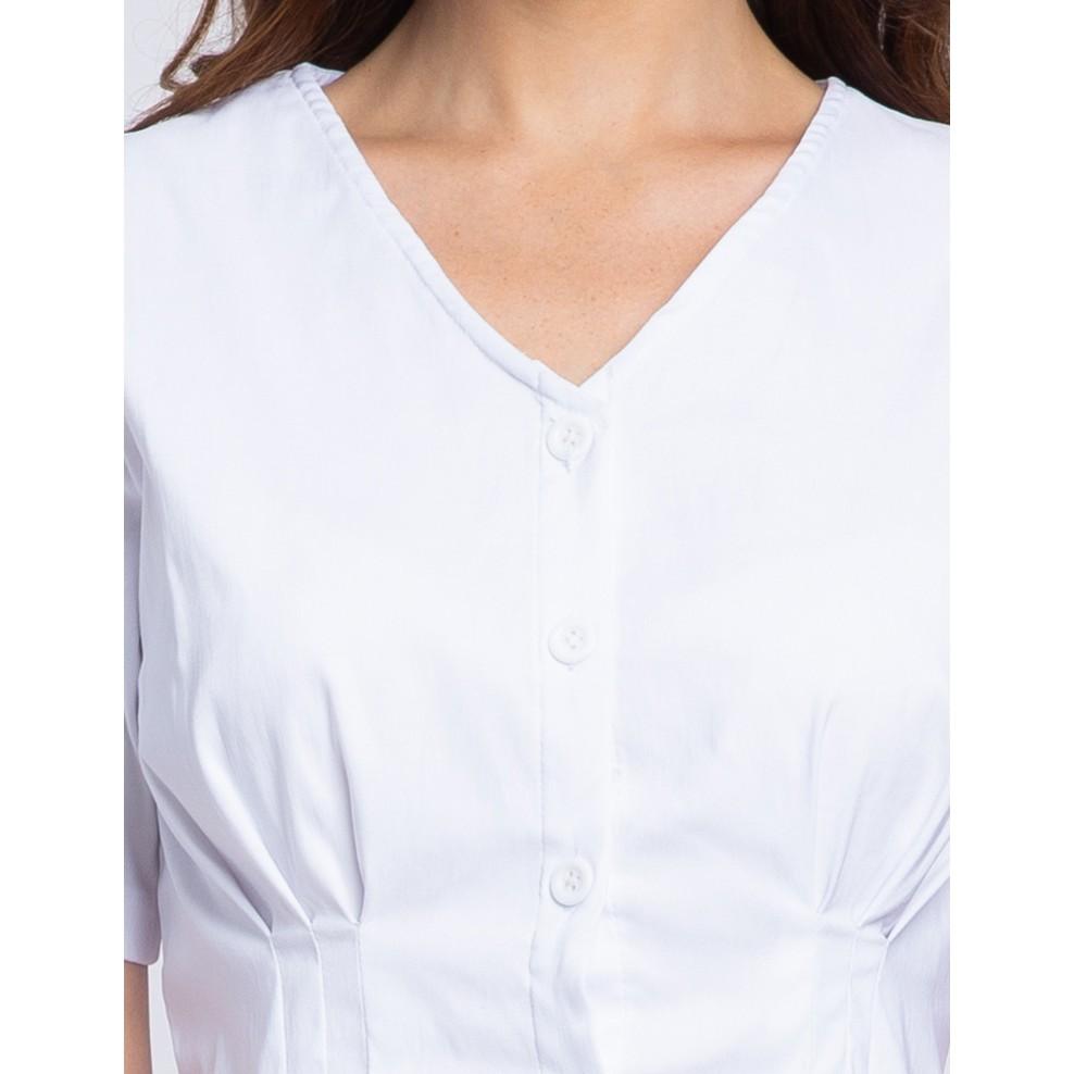 Đầm Trắng Cổ Tim Xếp Ly - Lovadova 19D02C006