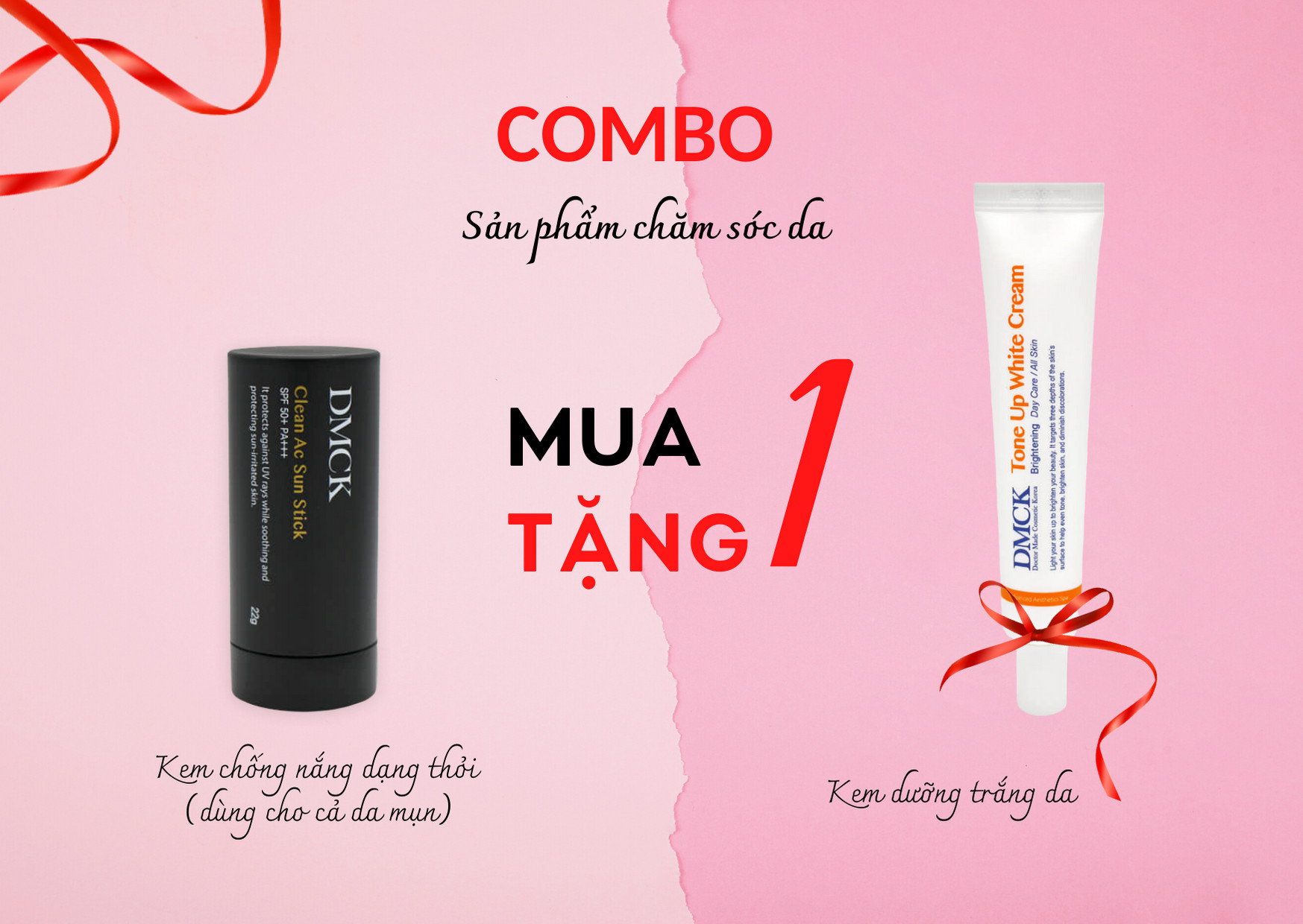 Mua 1 Tặng 1 - MUA Kem Chống Nắng Dạng Thỏi (dùng được cho cả da mụn) - DMCK Clean Ac Sun Stick SPF 50+ PA+++ TẶNG Kem dưỡng trắng da, Cấp ẩm, Làm đều màu da, Trắng tự nhiên - DMCK Tone Up White Cream 30gr