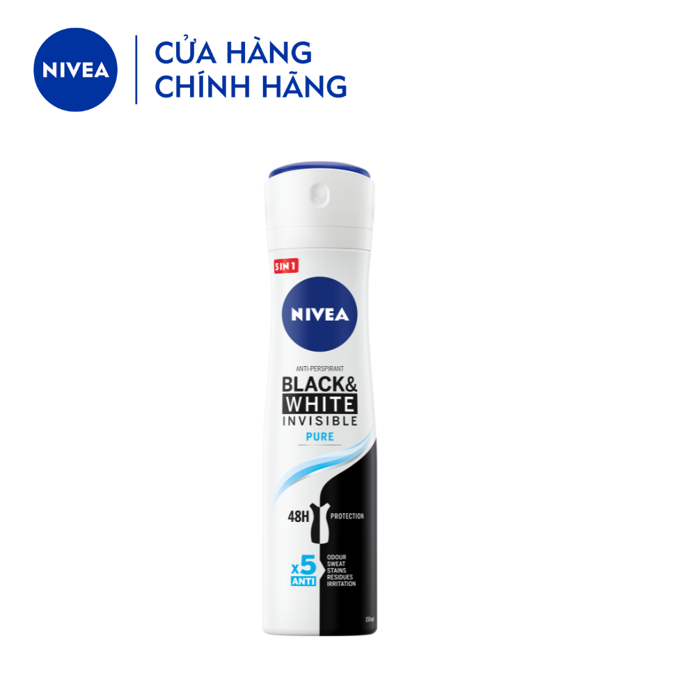 Xịt Ngăn Mùi NIVEA Black & White Ngăn Vệt Ố Vàng Vượt Trội 5in1 - 82230