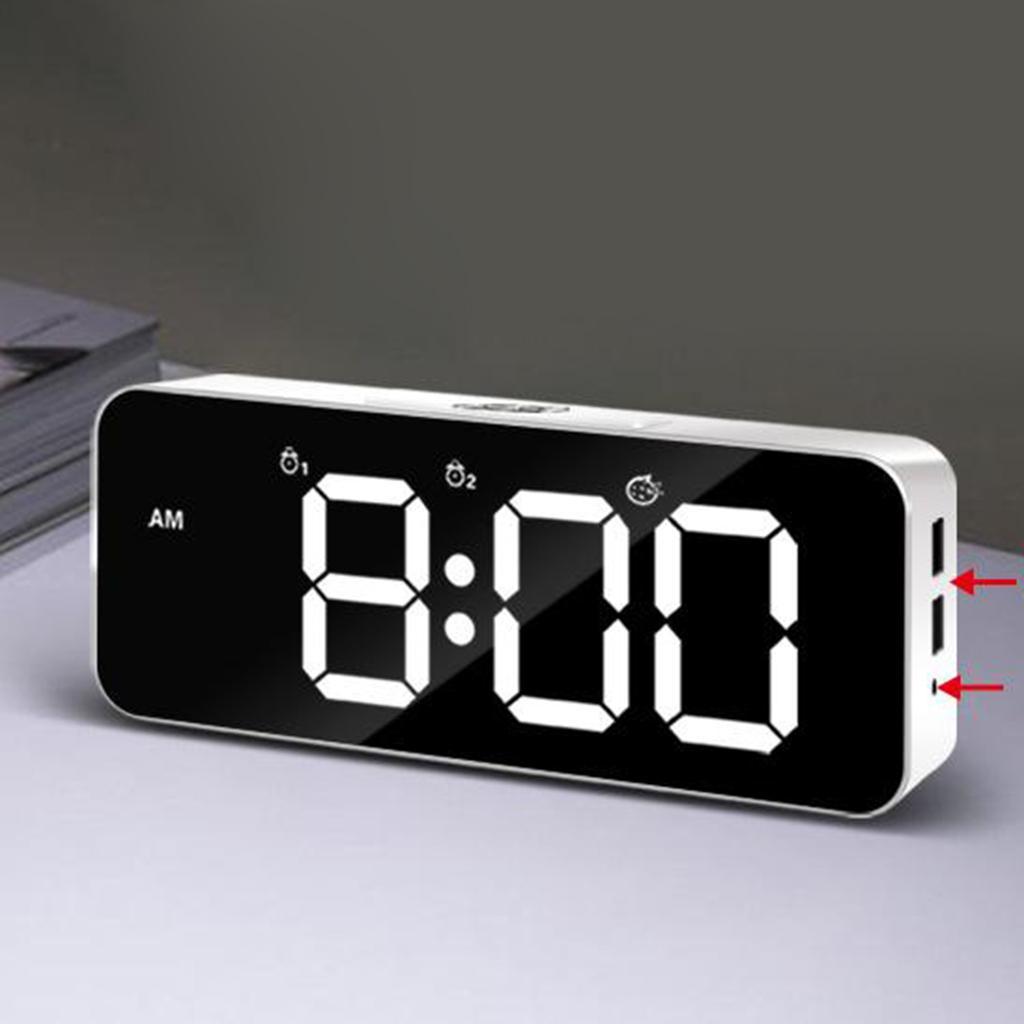 2pcs Digital Alarm Clock LED Display with Dual USB Charger Port Easy Snooze