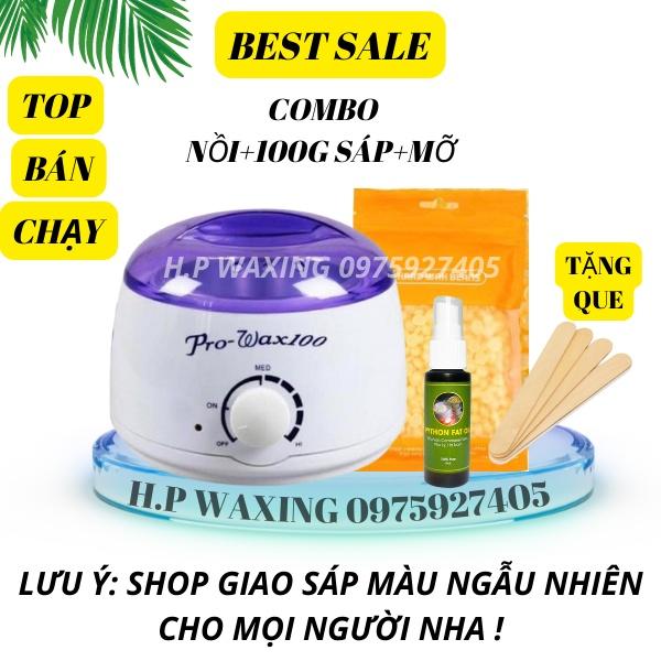 [Tặng Kèm Que Silicon Và Que Gỗ]Combo Nồi Nấu Sáp Wax Lông Nóng Pro Wax 100,Sáp Wax Lông,Mỡ Trăn