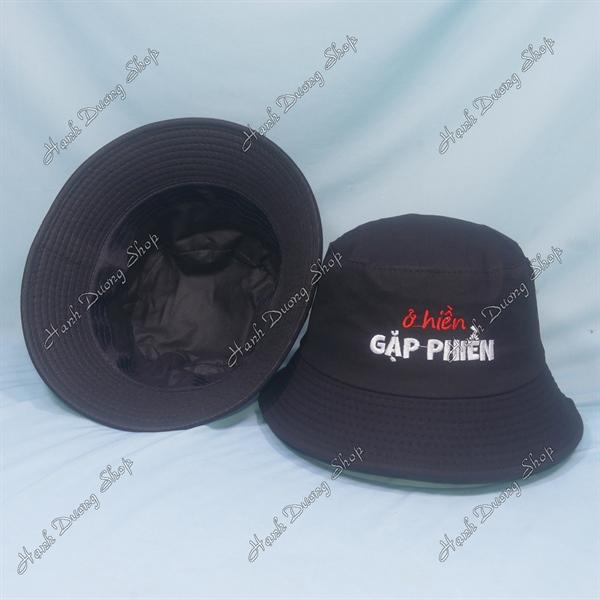 Nón tai bèo mũ bucket vành nhỏ thêu chữ Ở Hiền Gặp Phiền - Đen