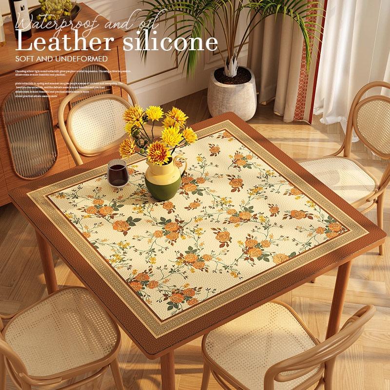 Khăn Trải Bàn Hình Vuông Bằng Da Chống Thấm Nước Và Dầu Phong Cách Âu Mỹ Sang Trọng