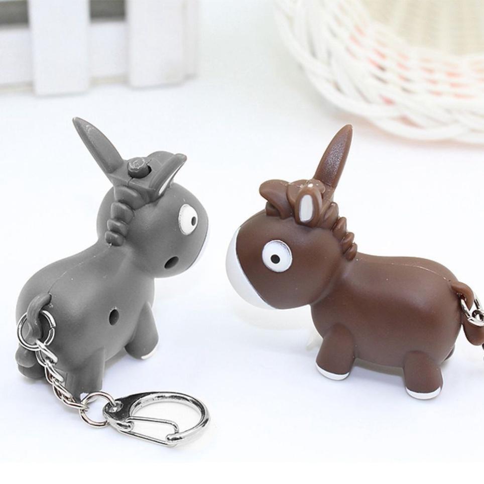 Móc khóa gắn chìa khóa hình con lừa phát sáng đèn led có nhạc-Móc khóa gắn đèn LED phát sáng hình chú lừa dễ thương