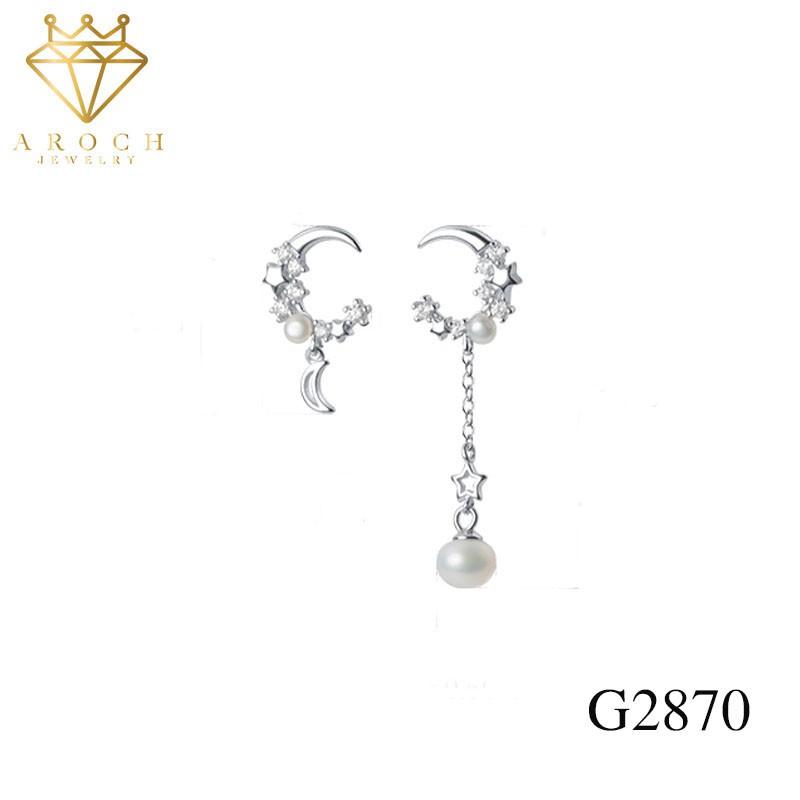 Khuyên tai bạc Ý s925 trăng khuyết bất đối G2870 - AROCH Jewelry