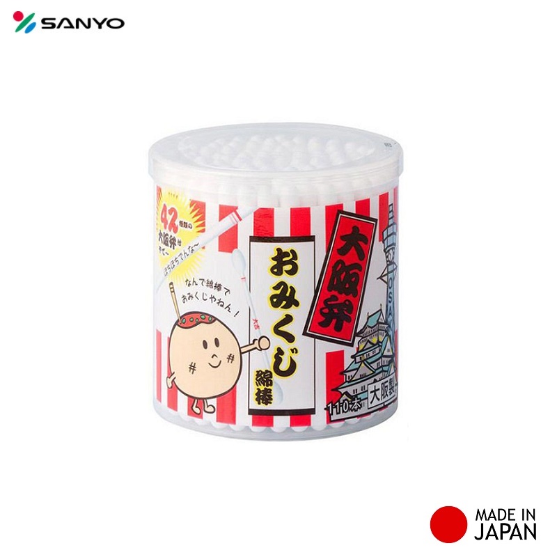 Hộp tăm bông ngoáy tai kháng khuẩn cao cấp Sanyo Osaka Omikuji hàng nội địa Nhật Bản (Made in Japan)