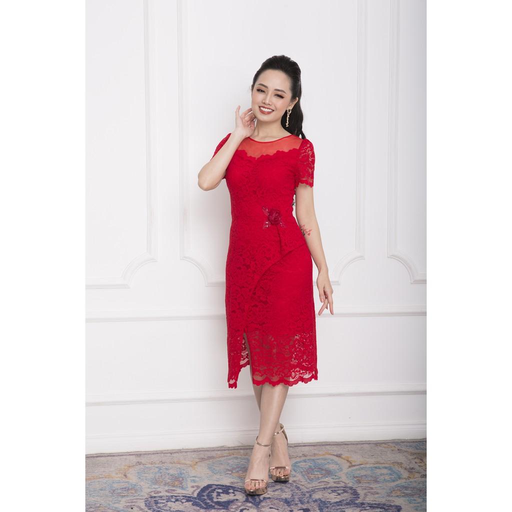 Đầm dạ tiệc đỏ ren thiết kế B DT2416