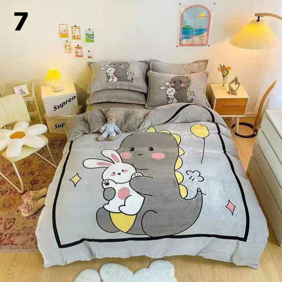 Bộ chăn ga gối vải nỉ nhung 4 món hình 3D họa tiết gấu siêu đẹp – chăn mền, drap giường, vỏ gối - ga giường đủ size