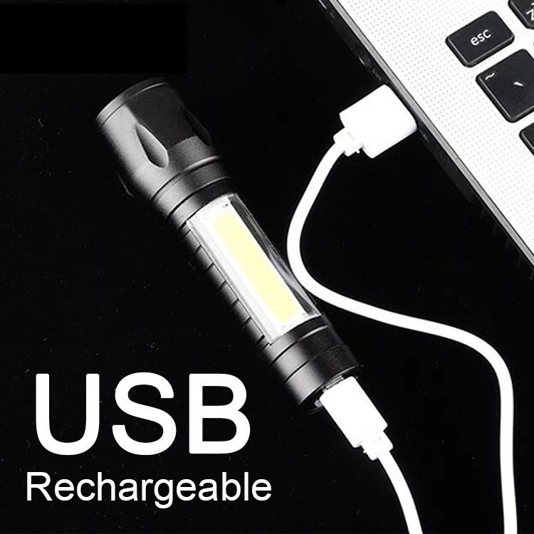 Đèn Pin LED Mini 3 Chế Độ Chống Thấm Nước Có Thể Sạc Lại Bằng Cổng USB Tiện Lợi