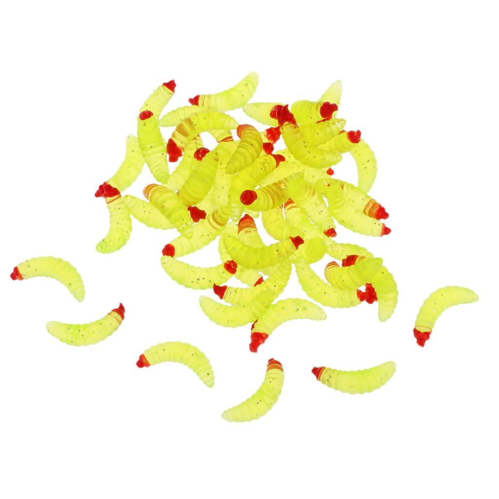 Soft Lures Bait,50Pcs Earthworm, Maggot Grub Worms Fishing Lures Baits 2.4cm