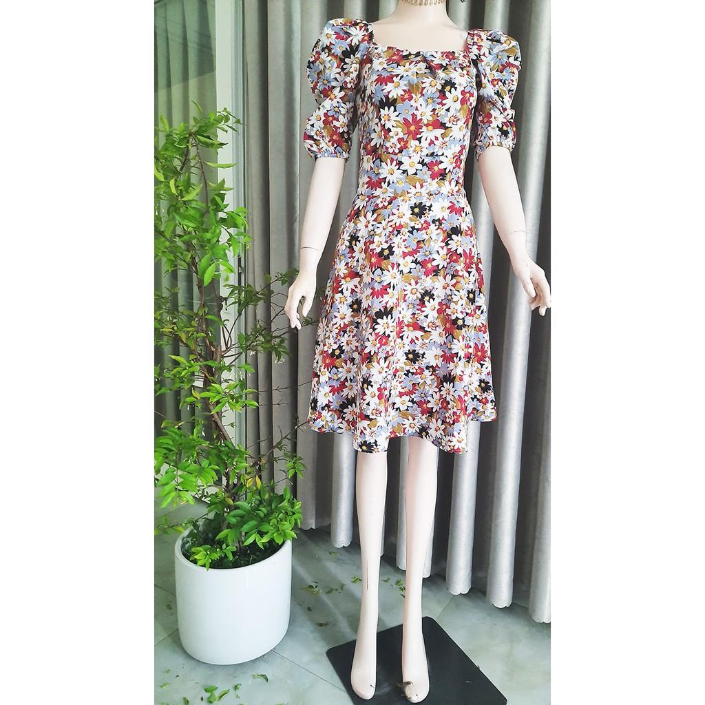 Đầm Váy Nữ Xòe Tay Bồng Cổ Vuông - MH0031
