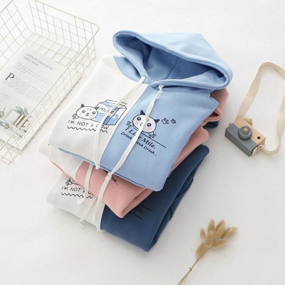 ÁO KHOÁC NỈ HOODIE 2 MÀU HÌNH MÈO PHỐI TÚI ÁO KHOÁC NAM, ÁO KHOÁC NỮ, co giãn, thông thoáng,  dễ chịu khi mặc