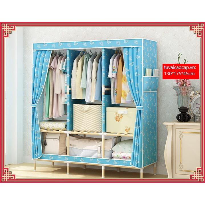 Tủ vải khung Gỗ 3 buồng nhiều họa tiết 1m30