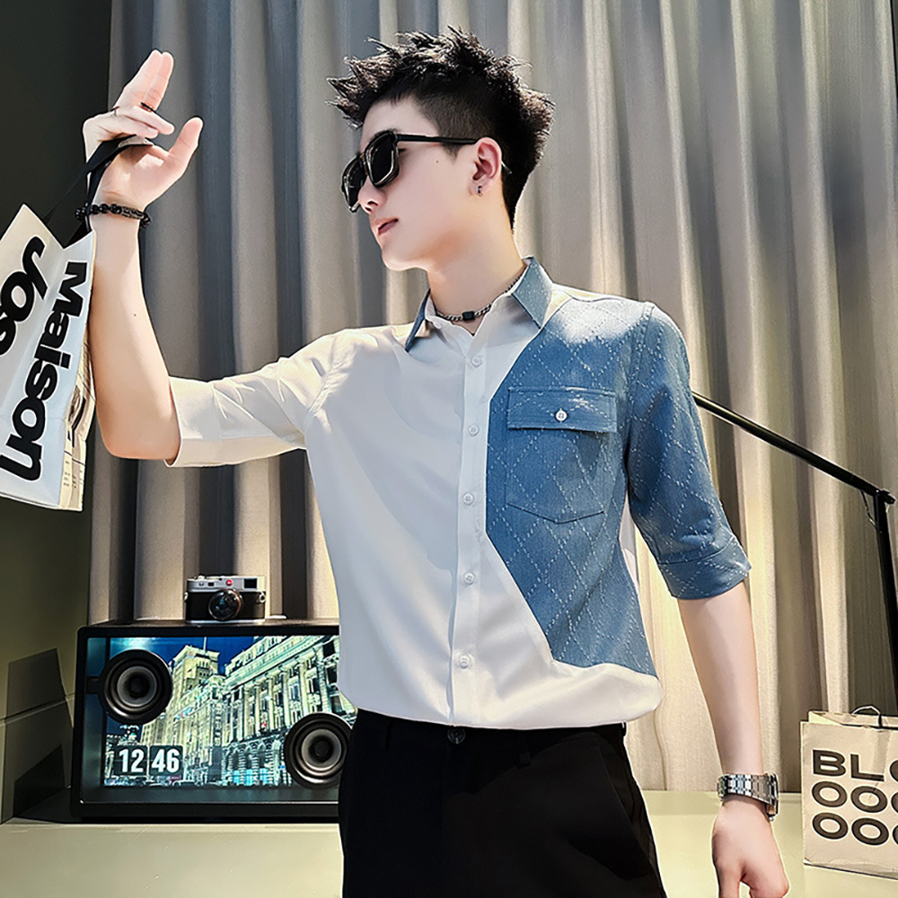 Áo sơ mi nam tay lỡ phối màu độc đáo chất cotton mềm mát hot hit H70